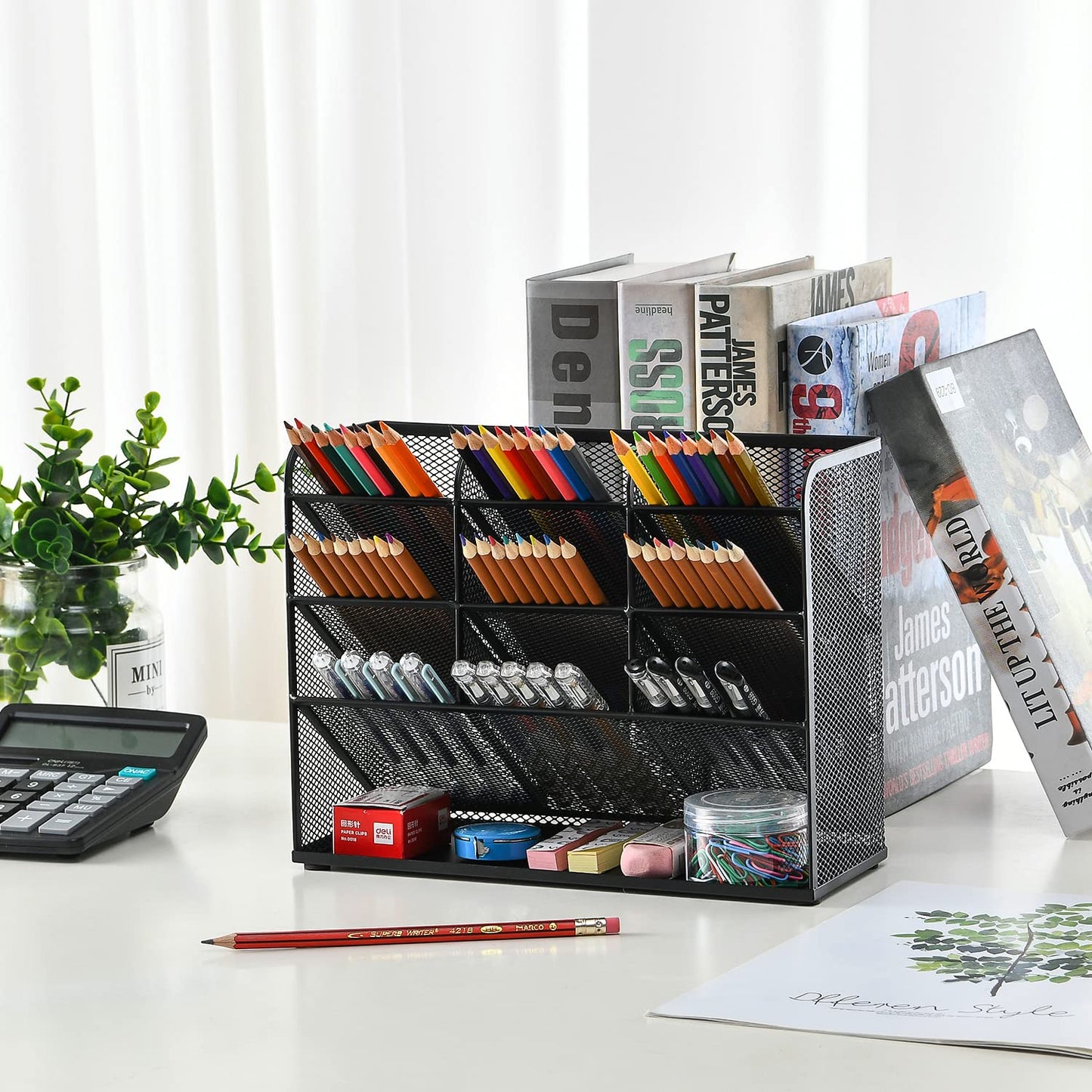 Marbrasse Netz-Schreibtisch-Organizer,Multifunktionaler Stiftehalter,Organizer Schreibtisch,Schreibtisch Organizer, Aufbewahrungs Regal für Schul und Heim Büro Bedarf (Schwarz)