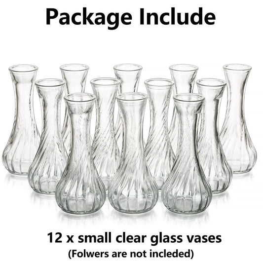 12 x Kleine Vasen für Tischdeko, Hewory Vase Glas Blumenvase Vintage Deko Glasvase Mini Vasen Set Vasen Klein Tischdeko Für Wohnzimmer Deko Modern Hochzeitsdeko