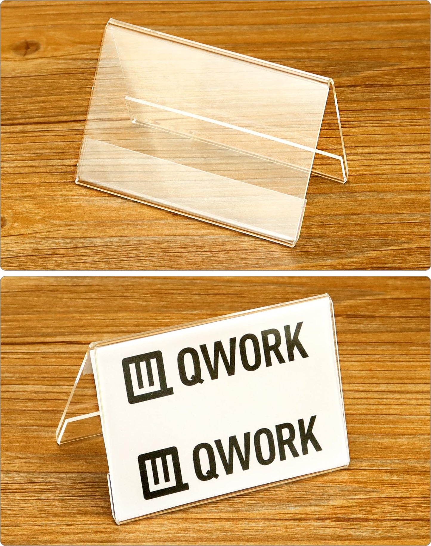 QWORK® 10er Pack 10x6 cm Acryl Tischaufsteller Namensaufsteller Halter, 2mm Verdickt Dachform Doppelseitige Tischaufsteller für Namensschild und Preisschild