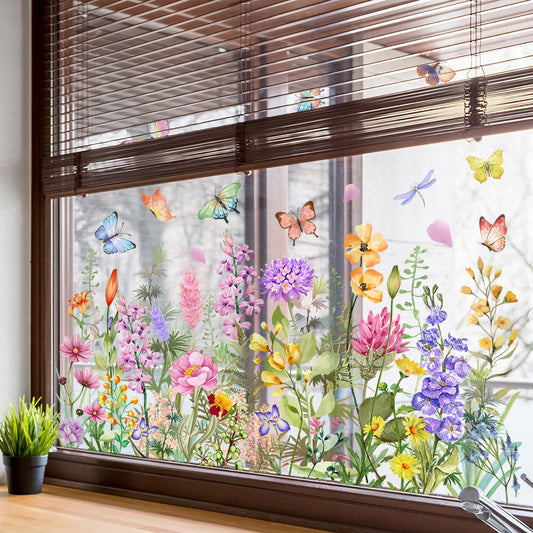 ZANWANXIN Floral Pattern Window Sticker, Flower Window Clings,Reusable Double-Sided Window Clings,Colorful Floral Bouquet Window Sticker,for Windows, Doors, Homes, Offices (4 Set)