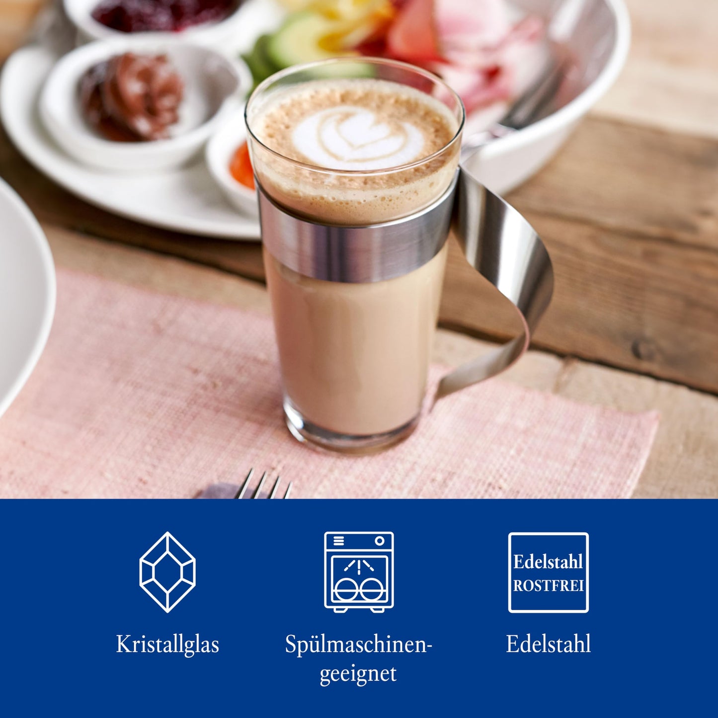 Villeroy & Boch – Newwave Ausgefallenes Latte Macchiato Glas 500 Ml, Spülmaschinenfest, Teeglas, Tasse, Becher, Heißgetränkebecher Groß Für Latte Macchiato, Cappuccino, Kaffee Und Glühwein, Edelstahl