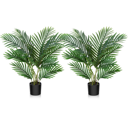 Fopamtri Kunstpflanzen Groß Areca Kunstpalme 60 cm im Topf Künstliche Pflanze Tropical Hawaii Grün Fake Plant für Schlafzimmer Büro Garten Hochzeit Party Deco (2 Stück)
