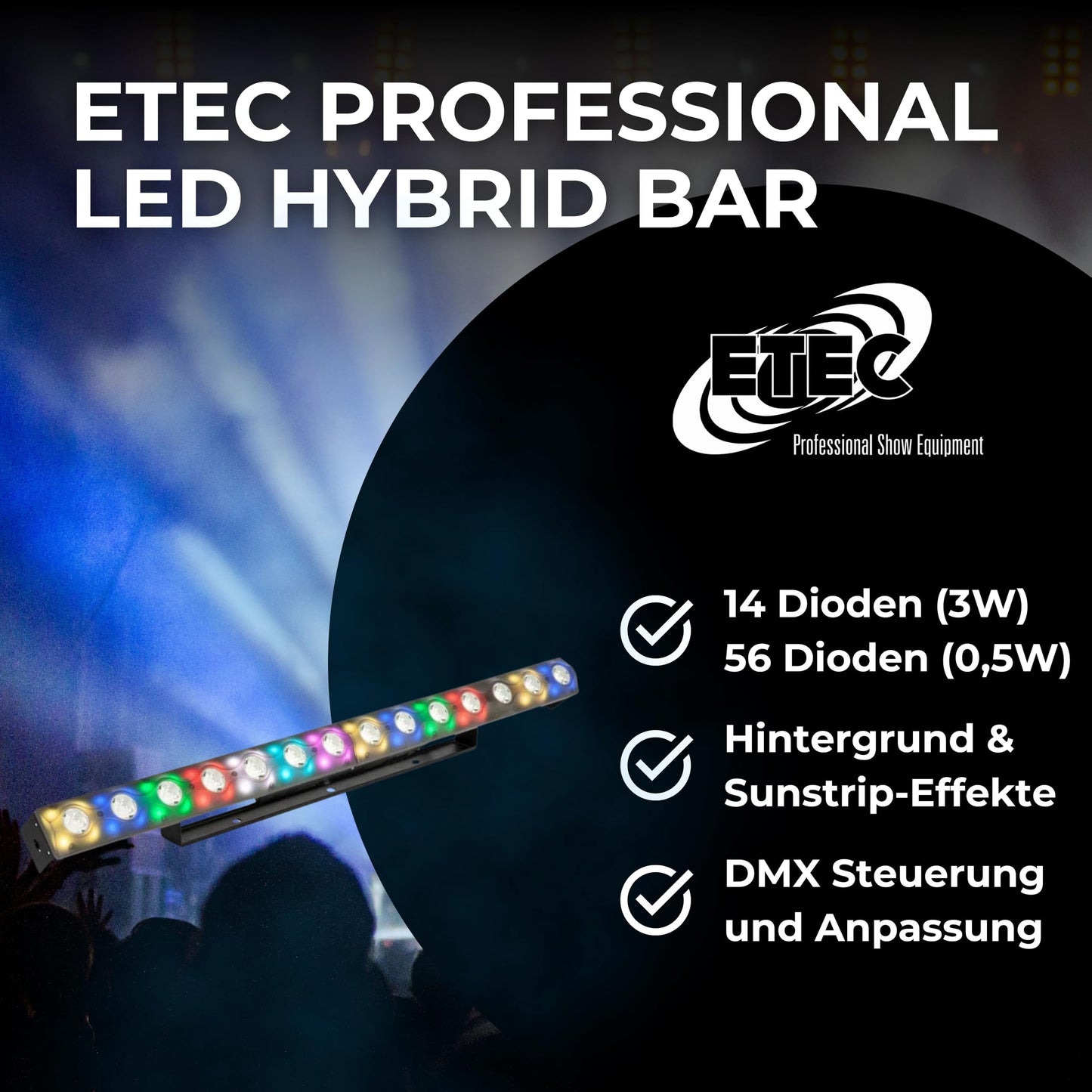 ETEC Professional LED Hybrid Bar FX-14 – Blinder, Ambient Light, Pixel Sunstrip Effekt DMX – Bühnenbeleuchtung, Party, Disco, Show, DJ