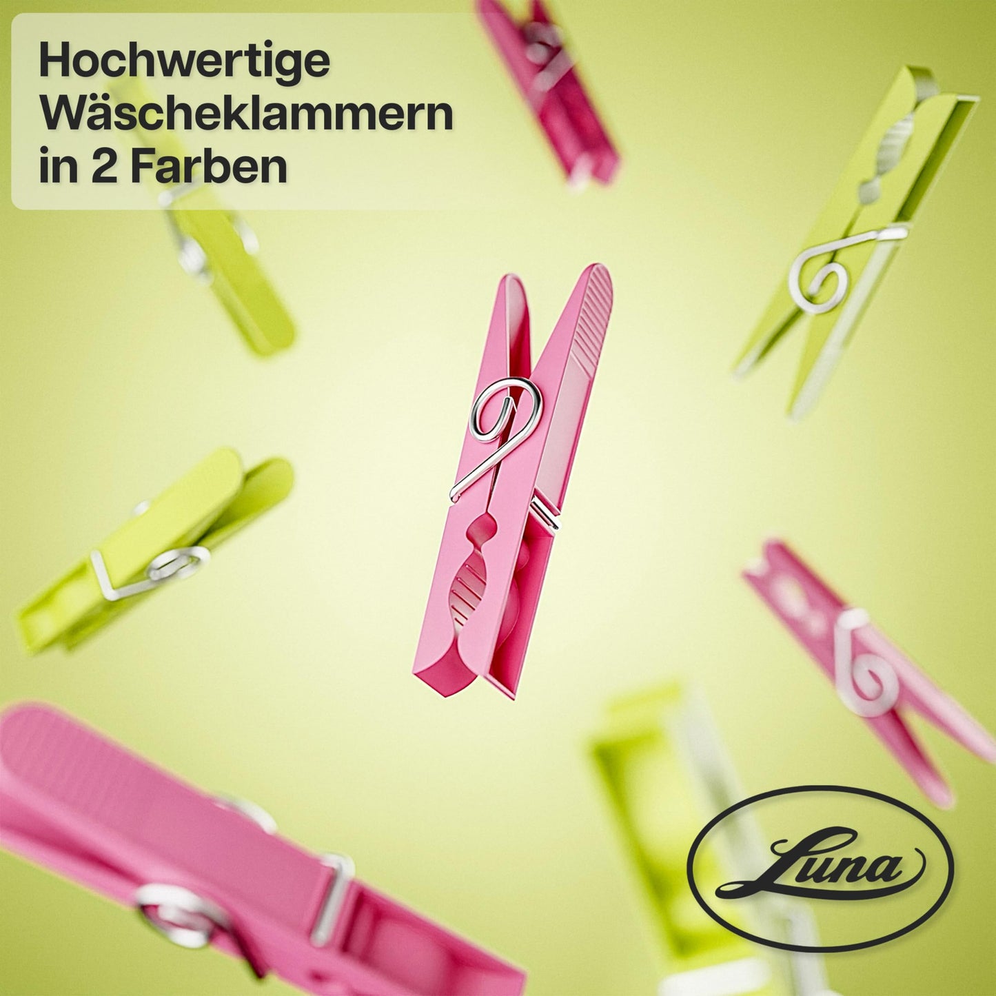 Luna® Wäscheklammern Plastik 50 Stück - Wäscheklammer aus recycelten UV beständigen Kunststoff - Wäscheklammern ohne Abdruck - 100% Farbecht - Wäscheklammern stabil mit Box - Made in Austria