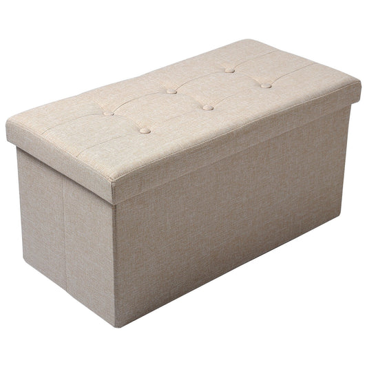 WOLTU Sitzhocker mit Stauraum Sitzbank Faltbar Truhen Aufbewahrungsbox, Deckel Abnehmbar, Gepolsterte Sitzfläche aus Leinen, 76x37,5x38 cm, Beige