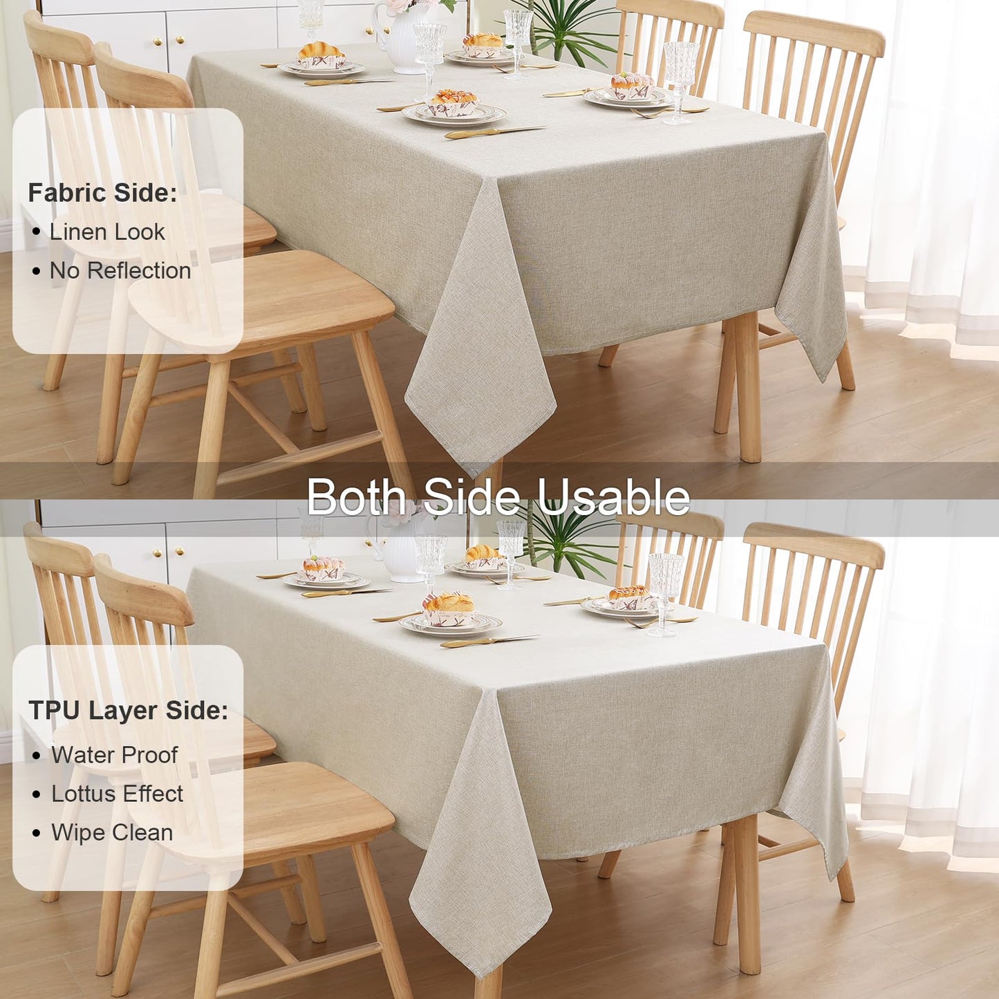 Homaxy Leinenoptik Tischdecke Abwaschbar Lotuseffekt Eckig 100 x 140 cm Tischtuch Leinendecke Wasserabweisend Tafeldecke Tischwäsche Fleckschutz, Beige