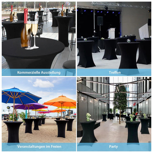 Acelectronic 6er Set Stretch Stehtisch Husse Schwarz Ø 60-65 cm Stella – Verstärkung im Fußbereich & 40°C waschbar, rutschfest & bügelfreie Husse für Stehtisch & Bistrotisch als Tisch-Überzug