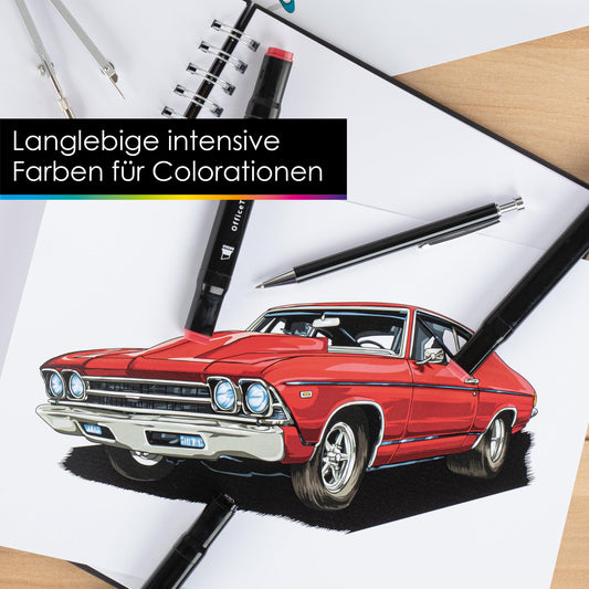 OfficeTree 80er Alkohol Marker Set - Filzstifte für Erwachsene mit Stifte Box - Marker Stifte Set mit Farbcodes - Alkohol Stifte zum Zeichnen & Malen - Twin Marker auch als Manga Stifte