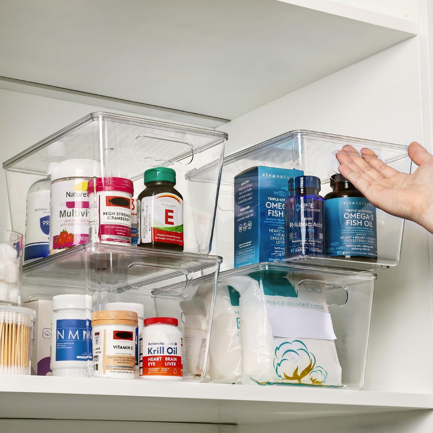 Vtopmart 6 Stück Aufbewahrungsboxen mit Deckel, stapelbare Kunststoffboxen zur küche aufbewahrung & Organisation, perfekt für Bad, Schrank, Küche, Kühlschrank, Schrankorganisation（L）