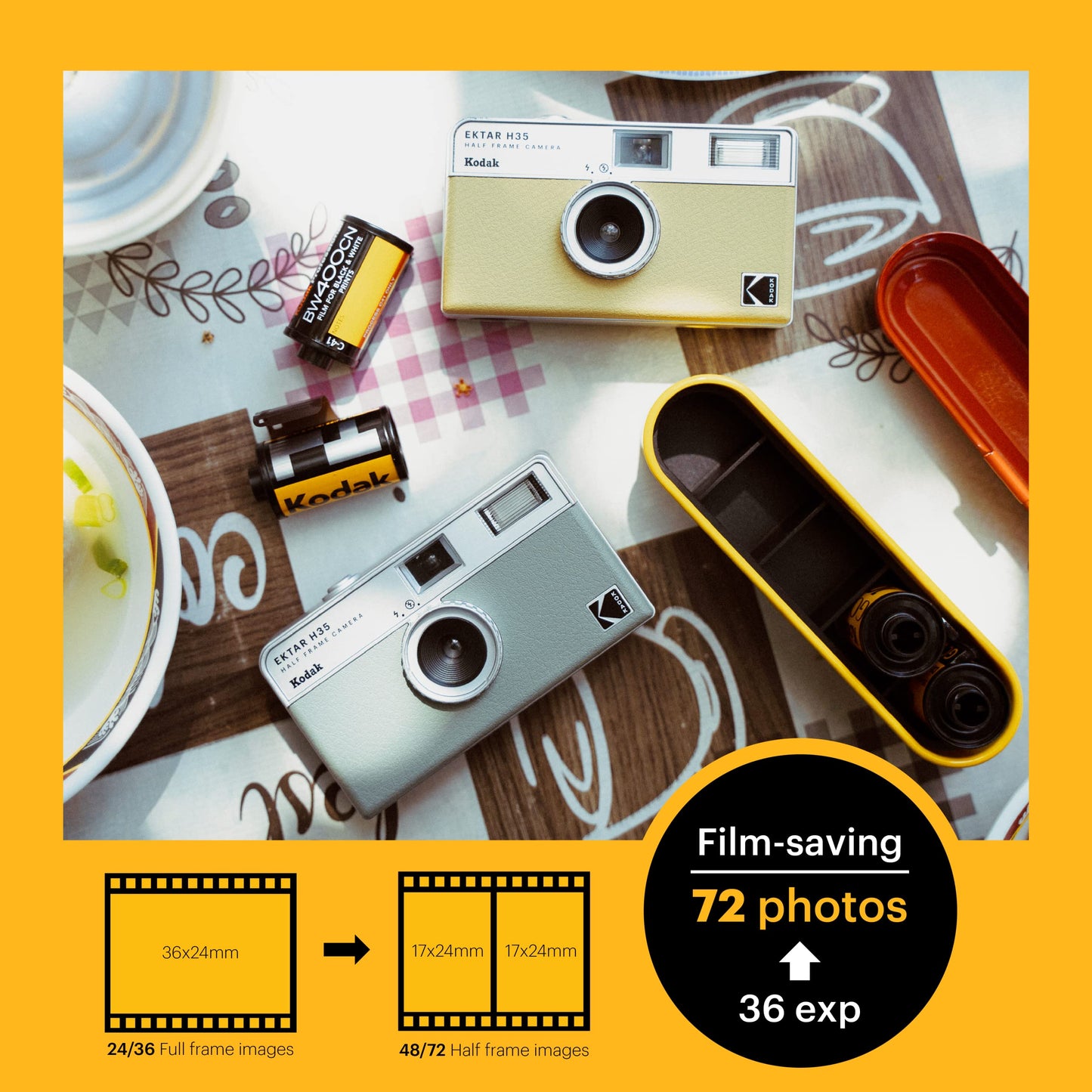 KODAK EKTAR H35 Halbformat-Filmkamera, 35 mm, wiederverwendbar, ohne Fokussierung, leicht, einfach zu bedienen (Schwarz) (Film und AAA-Batterie sind Nicht im Lieferumfang enthalten)