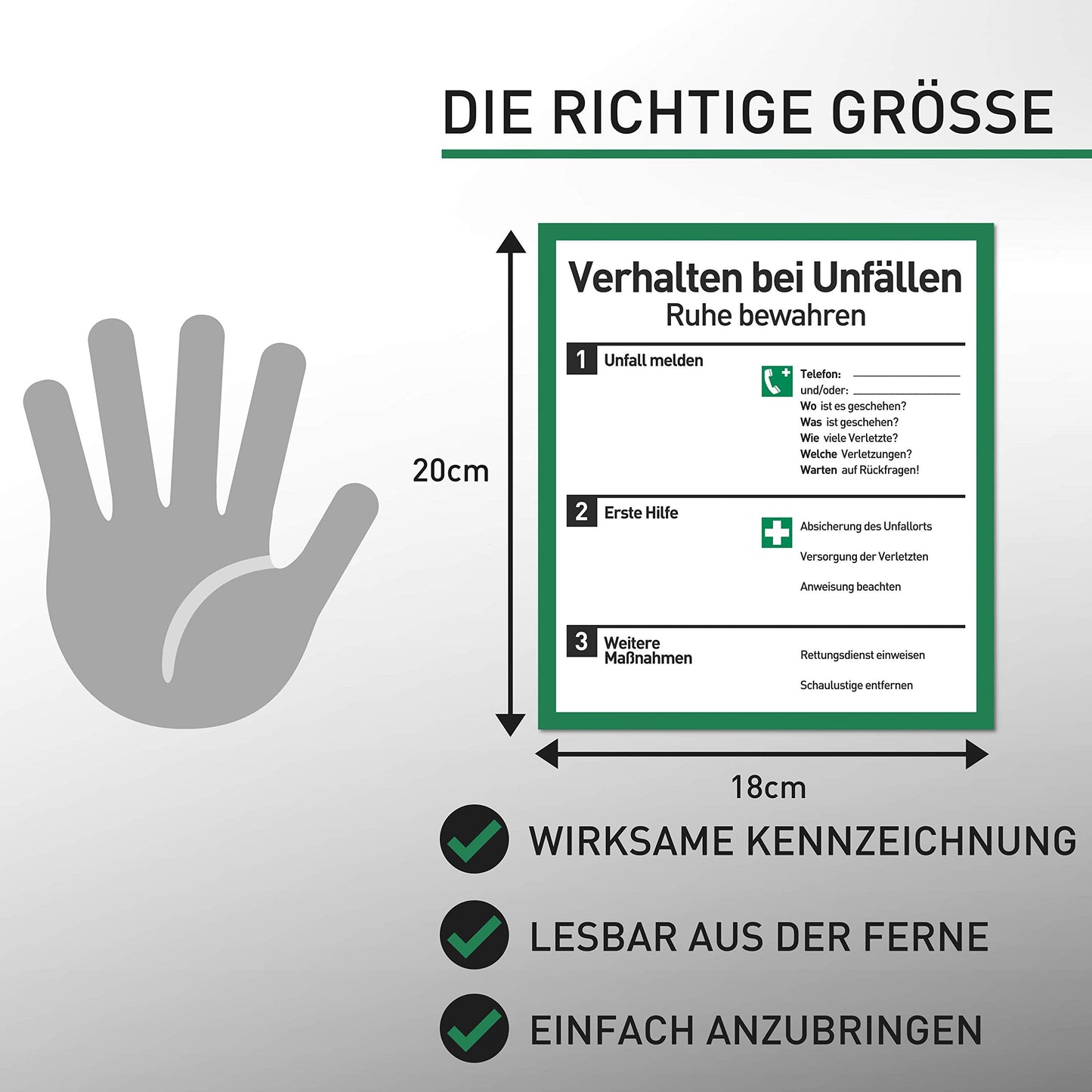 Verhalten im Brandfall und bei Unfällen (Schilder Set - 18x20cm) - Plakat für Büro und Betrieb nach ISO 7010 - Erste Hilfe Schild für Brand und Unfall - Aushang Notfallplan für Brandschutz