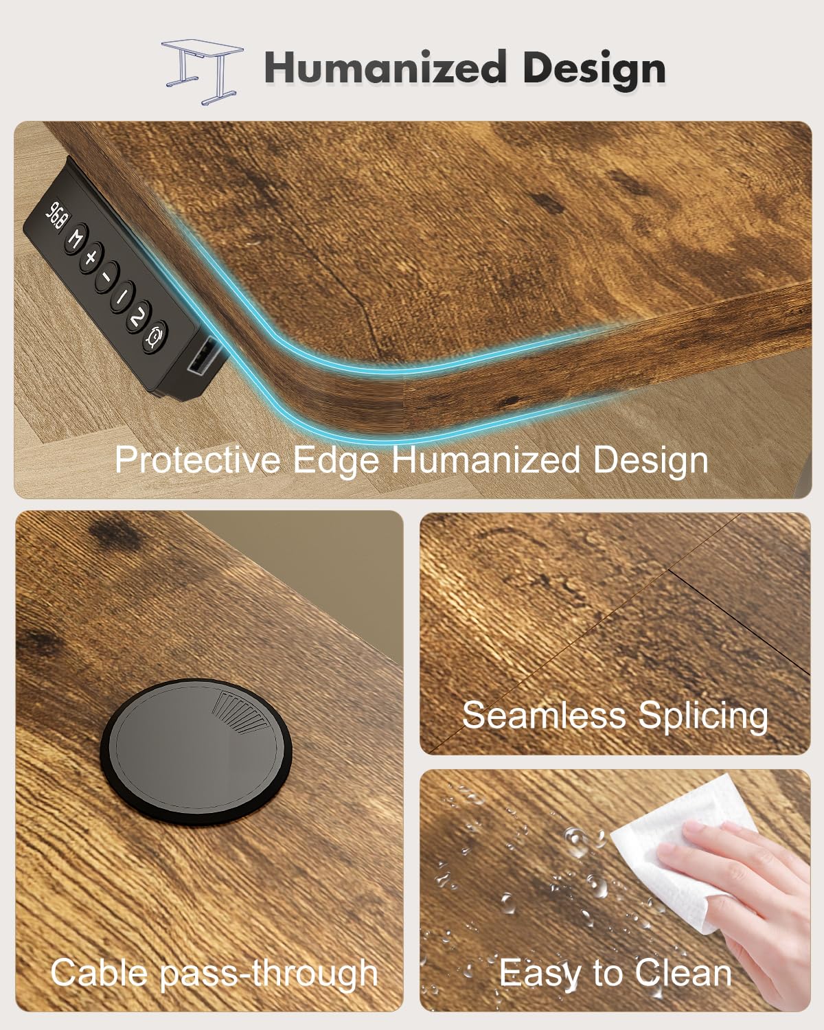 JUMMICO Höhenverstellbarer Schreibtisch Höhenverstellbar Elektrisch, Ergonomischer Steh-Sitz Tisch Stehpult Verstellbarer Computertisch,Stehschreibtisch Bürotisch Standing Desk,100 x 60 cm, Braun