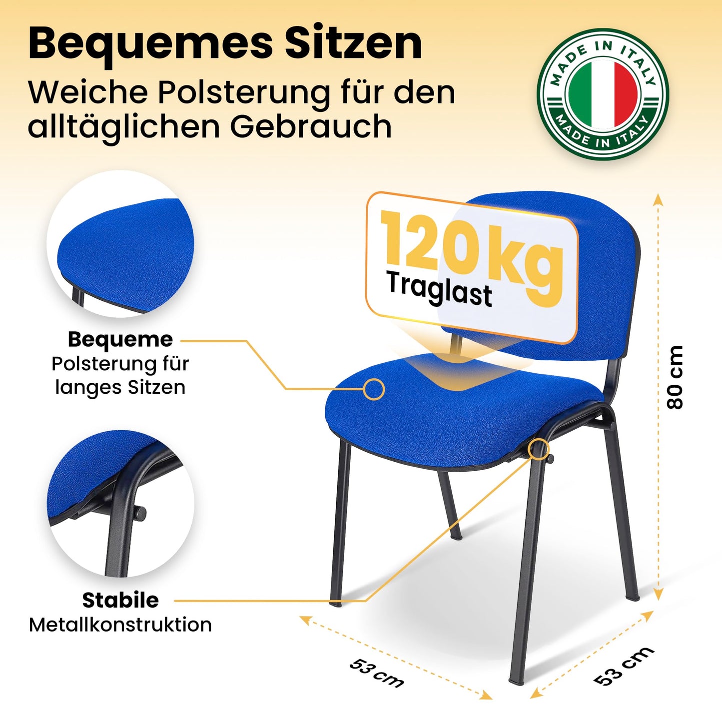 Topsit 4er-Set Stapelbare Wartezimmerstühle Blau mit Polsterung und Metallrahmen, Ideal für Büro und Rezeption