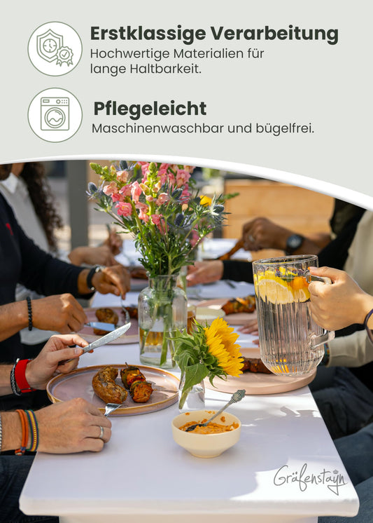 Gräfenstayn® Leopold Stretch - Biertischhussen-Set 3 tlg für Bierzeltgarnitur - 50cm oder 70cm Tischbreite - mit Öko-Tex Siegel Standard 100 : "Geprüftes Vertrauen" 30560 (Weiß, 50x220cm)