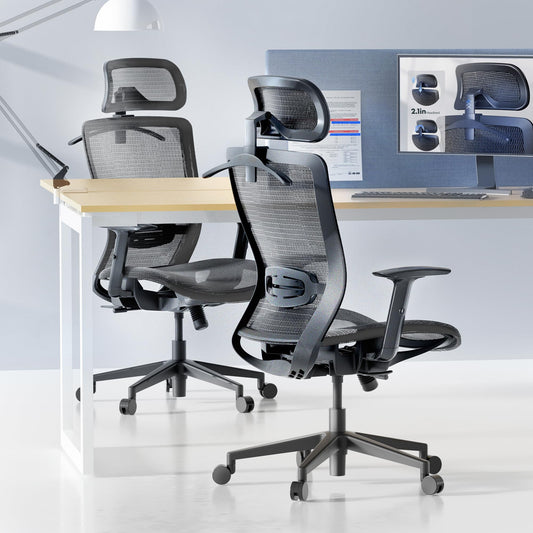 FLEXISPOT Bürostuhl Ergonomisch Schreibtischstuhl Computerstuhl Höhenverstellbarer Sitz Kopfstütze Armlehne Lendenwirbelstütze Lenkrollen Arbeitsstuhl OC3C