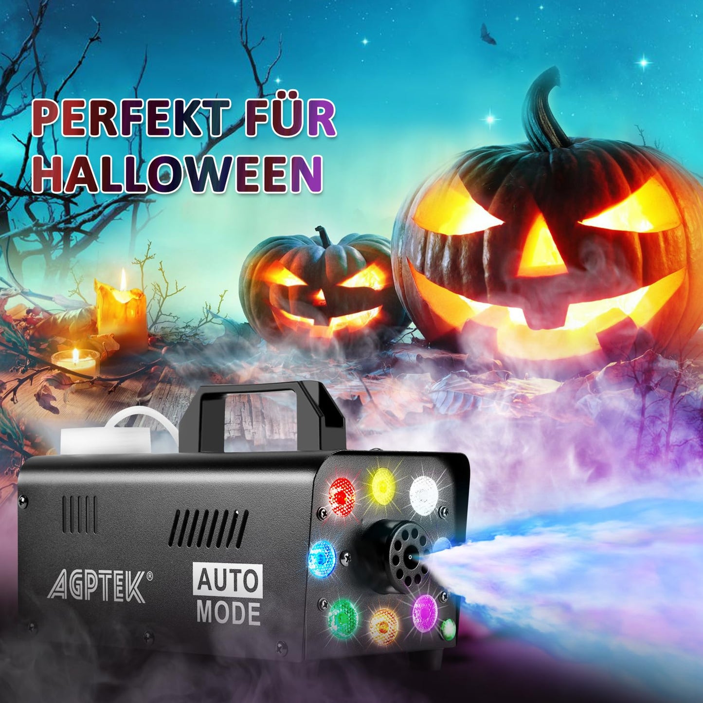 Nebelmaschine, AGPtEK Nebel Maschine mit kabelloser Fernbedienung UND LED Licht, 500 WATT Stabil & Tragbar, Passend für Halloween, Weihnachten, Hochzeitsfeiern & Bühnenauftritte usw