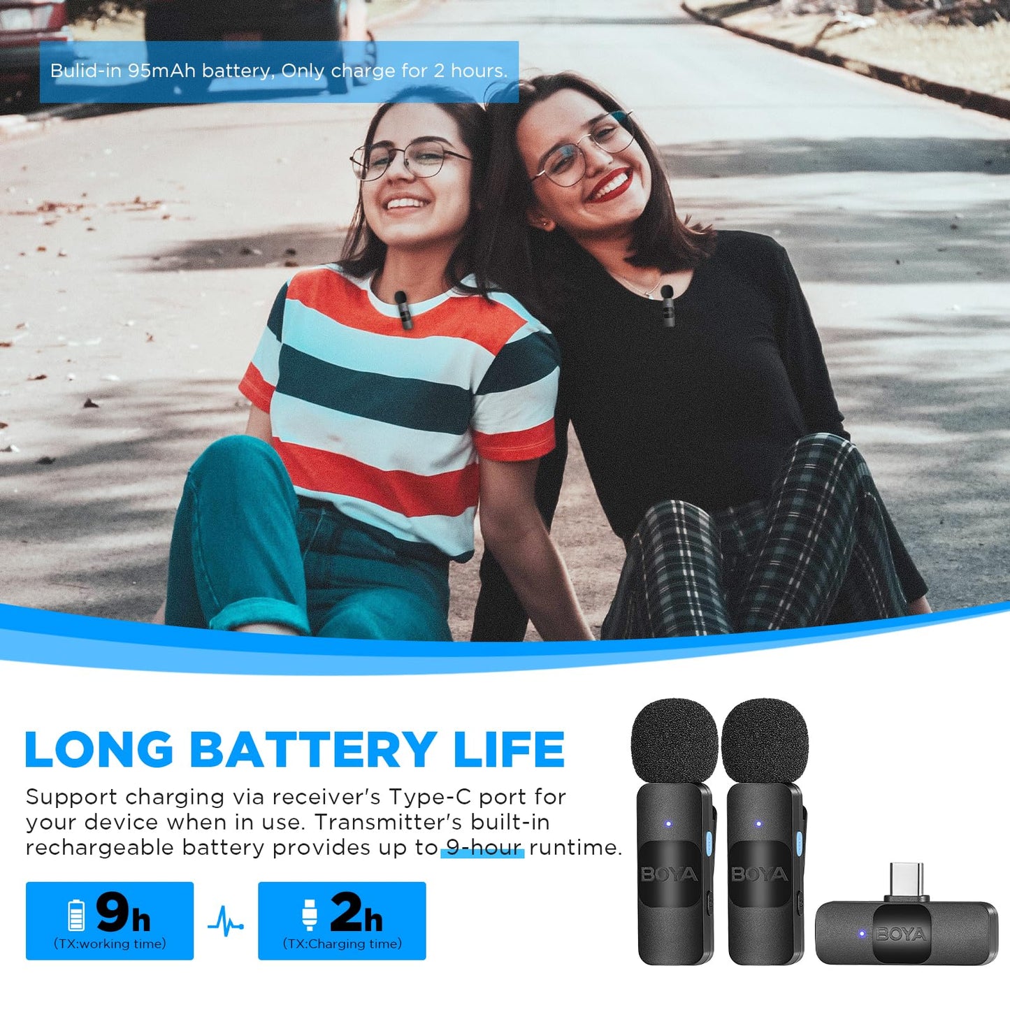 BOYA BY-V20 USB-C kabelloses Mikrofon, Mini-Ansteckmikrofon mit Geräuschunterdrückung, kompatibel mit Android/Typ-C-Smartphone, Laptop für YouTube, Podcast, Facebook, Vlogging Aufnahmen