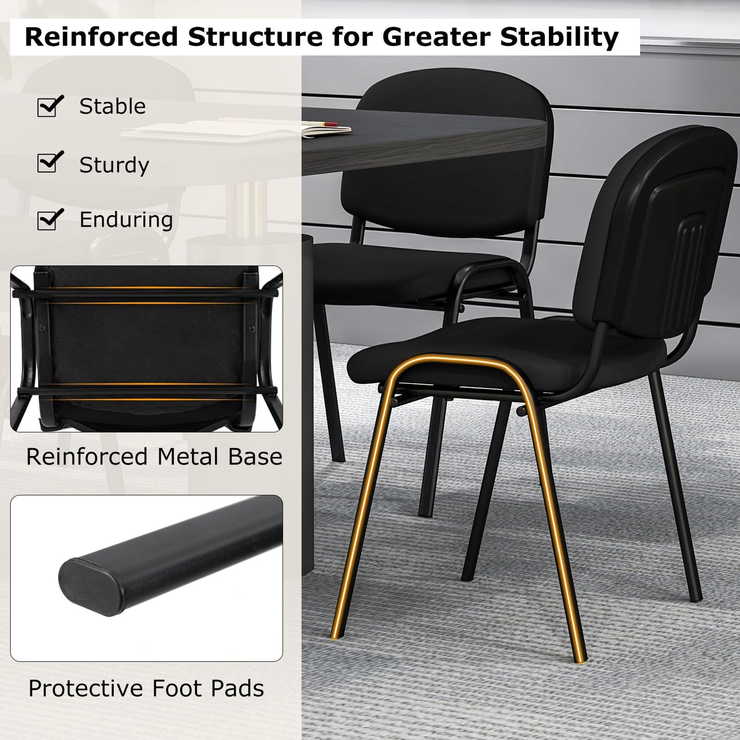 GIANTEX 5er-Set Stapelbare Konferenzstühle Schwarz mit Polsterung und Armlehnen, Belastbar bis 150 kg Beschreibung: