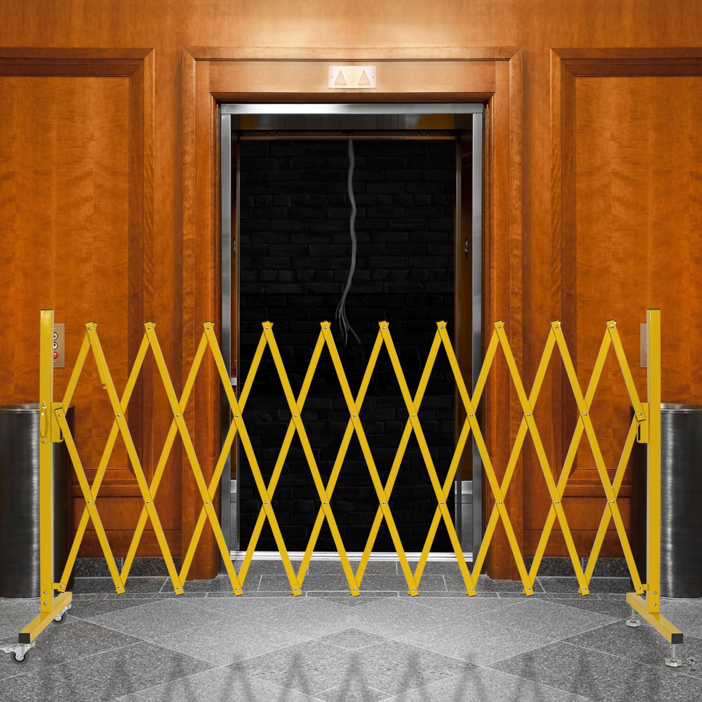 OUUTMEE Scherengitter ausziehbar, maximaler Breite 330cm x Höhe 120 cm, Teleskop-Tor, Baustelle/Bahnhof/Schule/Garage, Gitter-Akkordeon-Zaun, Zaun/Zaun, Zauntor (leicht, kompakt) Gelb