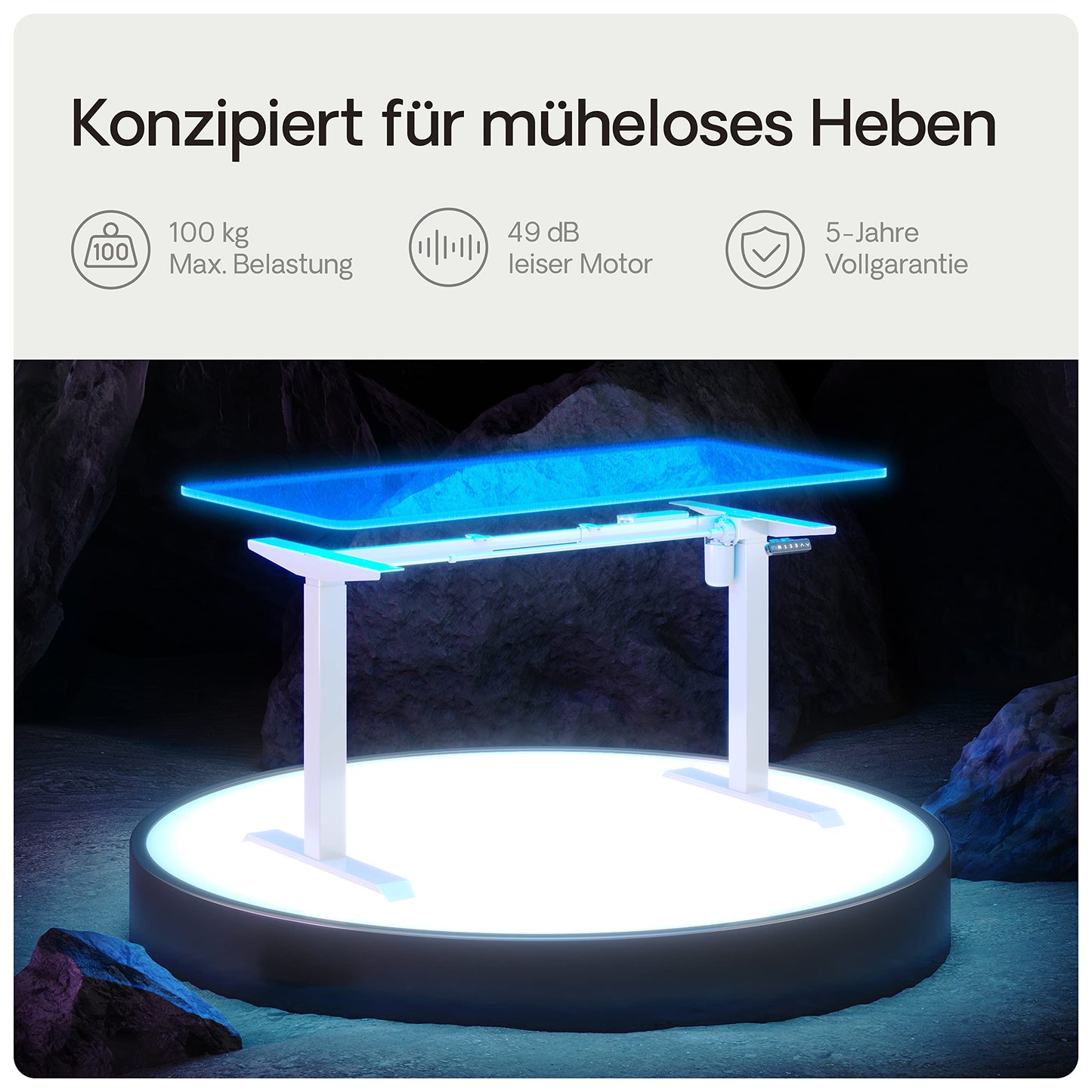 Desktronic Höhenverstellbarer Schreibtisch - Stehpult Tischgestell Elektrisch mit Touchscreen + Ladeanschlüssen - Höhenverstellbar