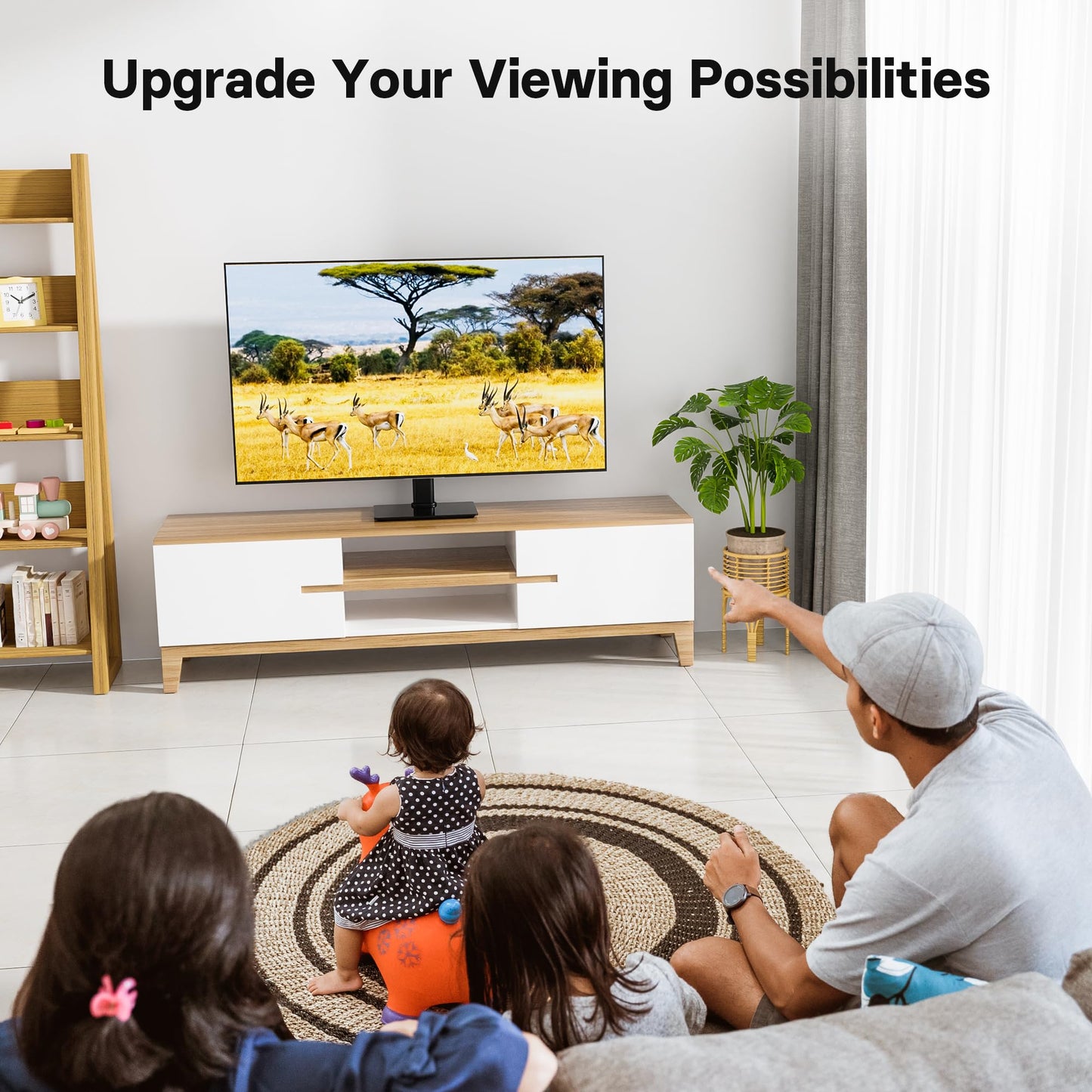 BONTEC TV Standfuss Monitor Standfuss für 17-43 Zoll LCD LED OLED Plasma Flach & Curved Fernseher & Monitor bis zu 45 kg mit 50 Grad Drehgelenk, 3 Stufig Höhenverstellbar, Max VESA 200x200