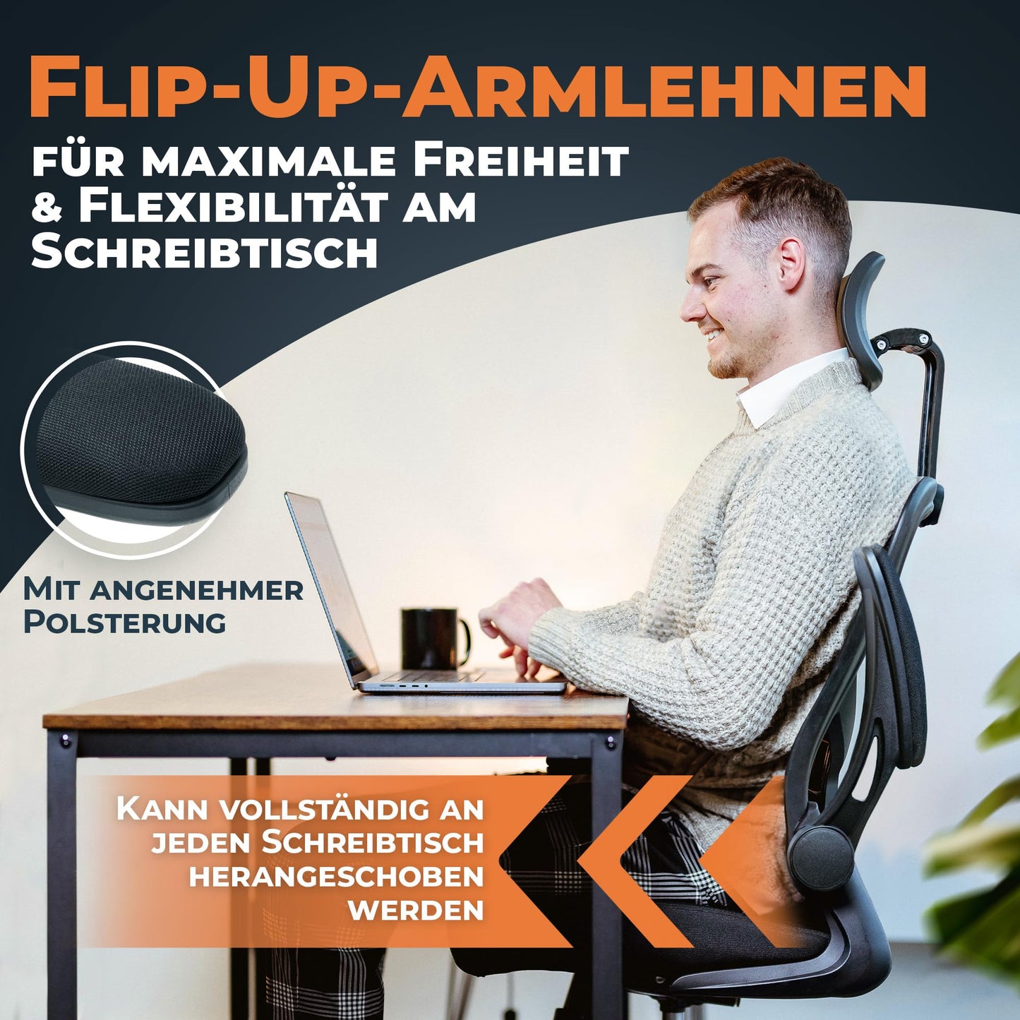 CLOUVOU SmartSeat Bürostuhl Ergonomisch | Schreibtischstuhl [3D PU Leder Kopfstütze, Blade Wheels, Chrom-Metall] | Büro Stuhl, Computerstuhl Home Office Chair Ergonomic, Drehstuhl 150 kg