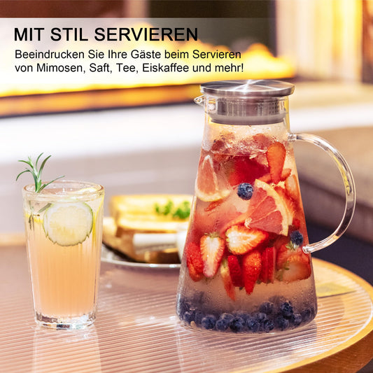 SUSTEAS 2.0 Liter 70 Unzen Glas Krug karaffe mit Deckel Eistee Krug Wasserkrug Heißes Kaltes Wasser Eistee Wein Kaffee Milch und Saft Getränkekaraffe wasserkaraffe