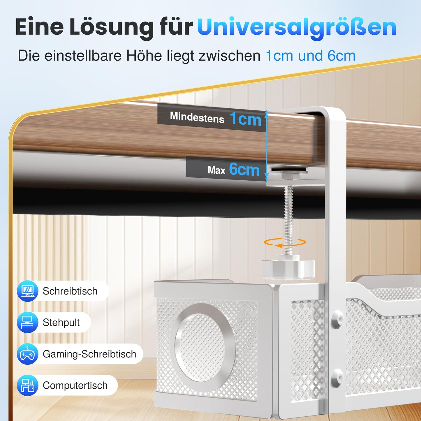 Cinati Kabelmanagement-Ablage unter dem Schreibtisch, Kabelmanagement unter dem Schreibtisch, ohne Bohren, Schreibtisch-Kabelmanagement-Box für Büro, Zuhause – keine Schäden am Schreibtisch