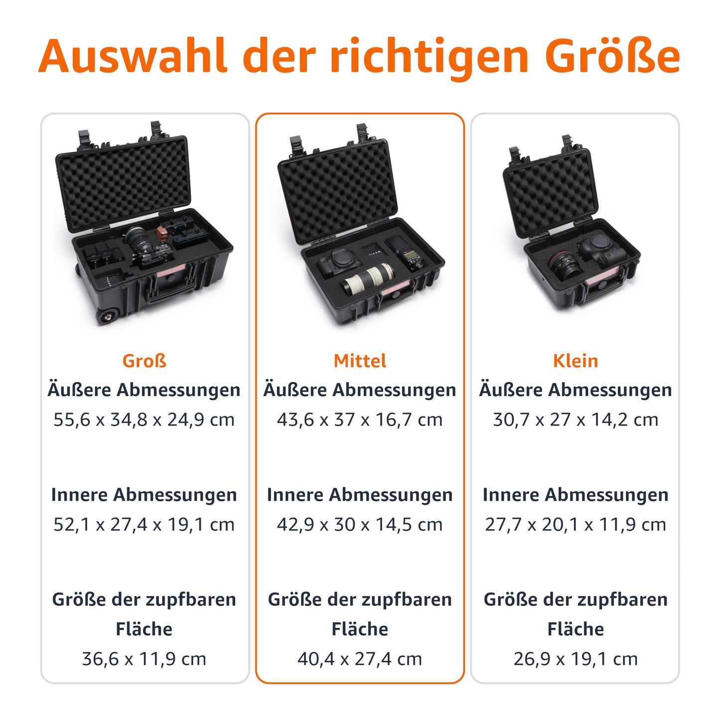 Amazon Basics - Mittlere Schützende Tragbare Harte Kameratasche mit Anpassbarem Passform-Schaumstoff für Drohnen, Kameras, Objektive und Zubehör, Wasserdicht, Stoßfest, 43.6 x 37 x 16.7 cm, Schwarz