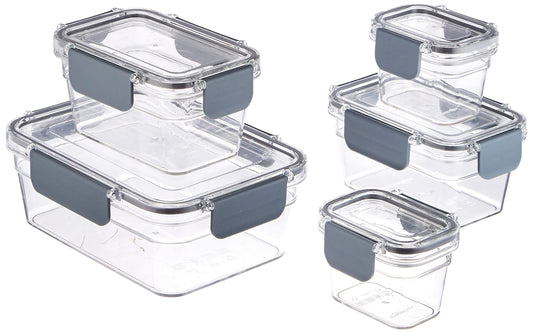 Amazon Basics - Tritan-Frischhaltedose mit Verschluss, 5er-Pack, (5 dosen + 5 deckeln), Klar