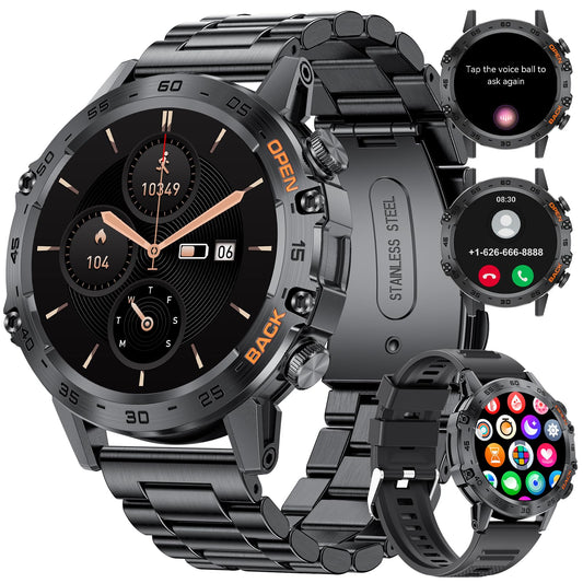 Herren Smartwatch Bluetooth Telefonischer Anruf für Android iOS 400 mAh 100+ Sport Modus Männer Smartwatch 2 Armbänder schwarz Edelstahl Smartwatch Herren Herzfrequenz Schlaf Gesundheit Monitor