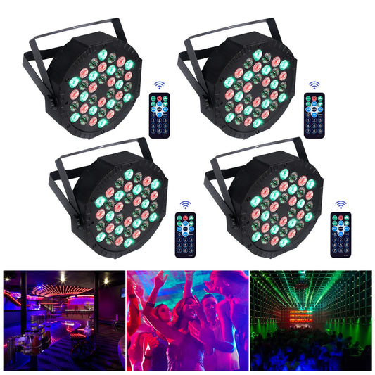 4PCS LED Par Strahler 36 LED 72W Discolicht Partylicht RGB DMX512 mit Fernbedienung, Bühnenlicht 7 Lichtmodi DJ licht für Party Bar Stage Feste Show