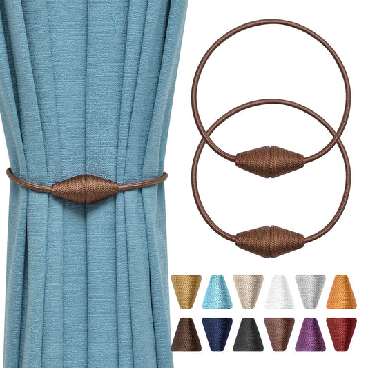 Pretty Jolly 2 Stück Magnetische Vorhang-Raffhalter, handgefertigt, gewebt, Seil, Vorhang-Raffhalter, praktisch, kegelförmig, Vorhang-Raffhalter für Zuhause und Büro, Fenstervorhang (Heller Kaffee)