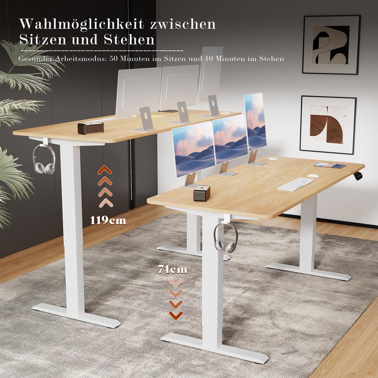 Flamaker Elektrisch Höhenverstellbarer Schreibtisch, 71–119 cm, Beige