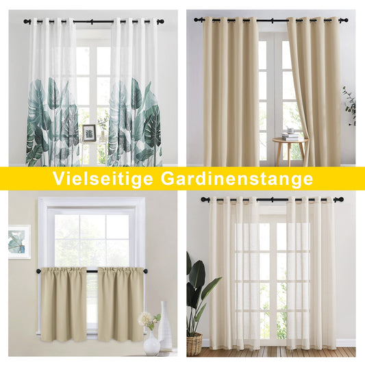 NICETOWN Gardienenstange Ausziehbar 122-218 CM Schwarze Vorhangstangen mit Runden Endstücken für Verdunkelungsvorhänge Curtain Rods, 1 Läufig, Durchmesser 25MM