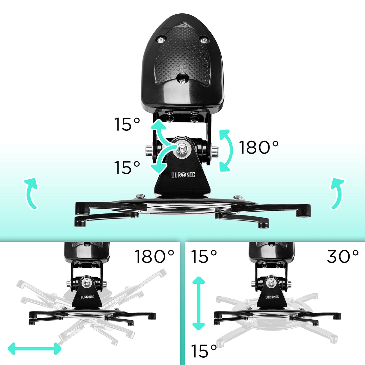 Duronic PB10XM Beamer Halterung | Projektor Deckenhalterung | Universal Wandhalterung | Halterung für Video-Projektor | drehbar und schwenkbar | Heimkino | Traglast bis zu 15 kg | 360° Rotation