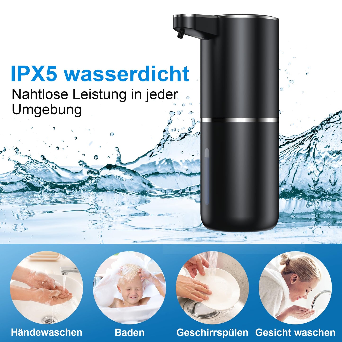 Fantictas Seifenspender Automatisch Wandbefestigung mit Sensor Infrarot,380ml Elektrischer Seifenspender ohne Bohren mit USB Wiederaufladbar,IPX5 Wasserdicht für Bad Toilette Küche