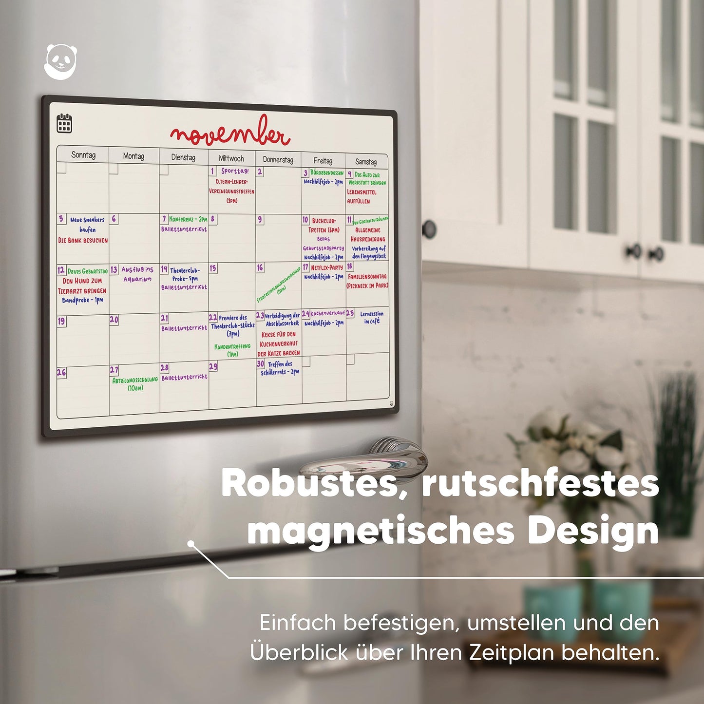 Smart Panda magnetisches Whiteboard und Kühlschrank-Kalender - ideal, um organisiert zu sein - Ideal für Monatsplanungen, Veranstaltungseinträge und Ferienpläne - Schreibtafel, Monatlich - auf Deutsch