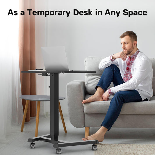 BONTEC 65×45cm Stehpult Höhenverstellbarer Schreibtisch/Mobiler Stehtisch mit 4 Rollen, Steh-Sitz Schreibtisch mit Rädern, Überbett-Tisch für Wohnzimmer, Max 15KG,Schwarz