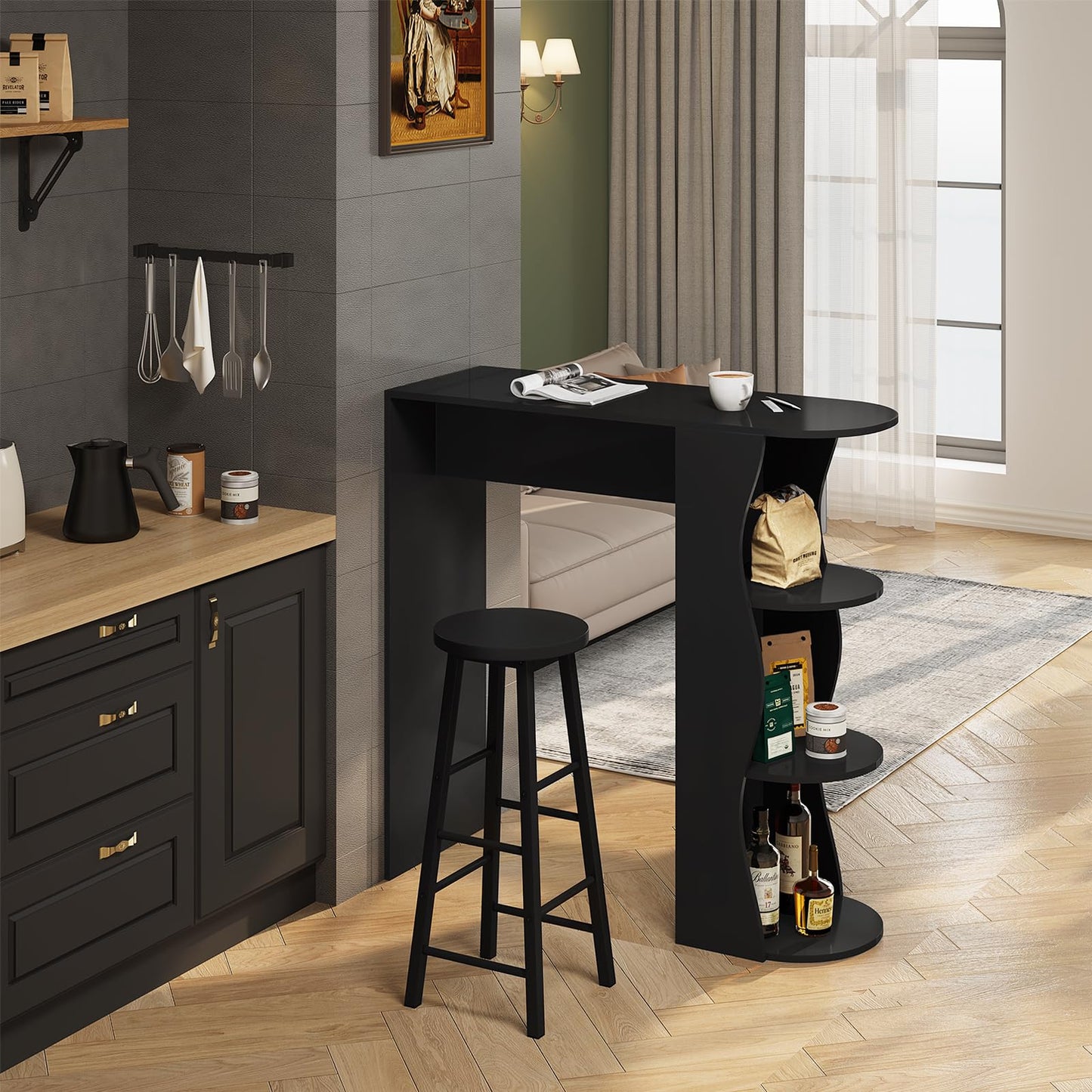 WOLTU BH130sz-2 2X Barhocker Bistrohocker Tresenhocker Barstuhl, Gestell aus stabilem Stahl, Stizfläche aus MDF, Schwarz