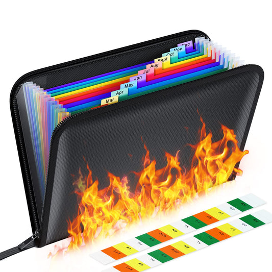 Feuerfeste Dokumentenmappe 13 Fächern, A4 Ordner/Wasserfest Dokumententasche, Fächermappe mit Reißverschluss,Datei Organizer,Erweiterbar Ordnungsmappe Mappe,Tragbar Sortiermappe,Aktentasche Busine