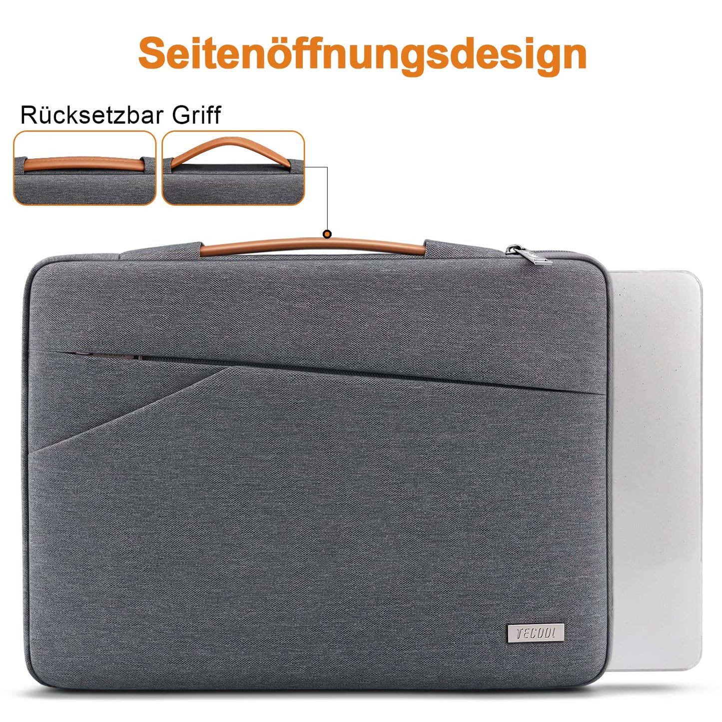 TECOOL 15,6 Zoll Laptoptasche Hülle Tasche für 15-15,6'' Lenovo Thinkpad Ideapad HP Dell Acer ASUS Samsung Chromebook Laptop Wasserdicht Notebooktasche Stoßfestes Schutzhülle, Dunkelgrau