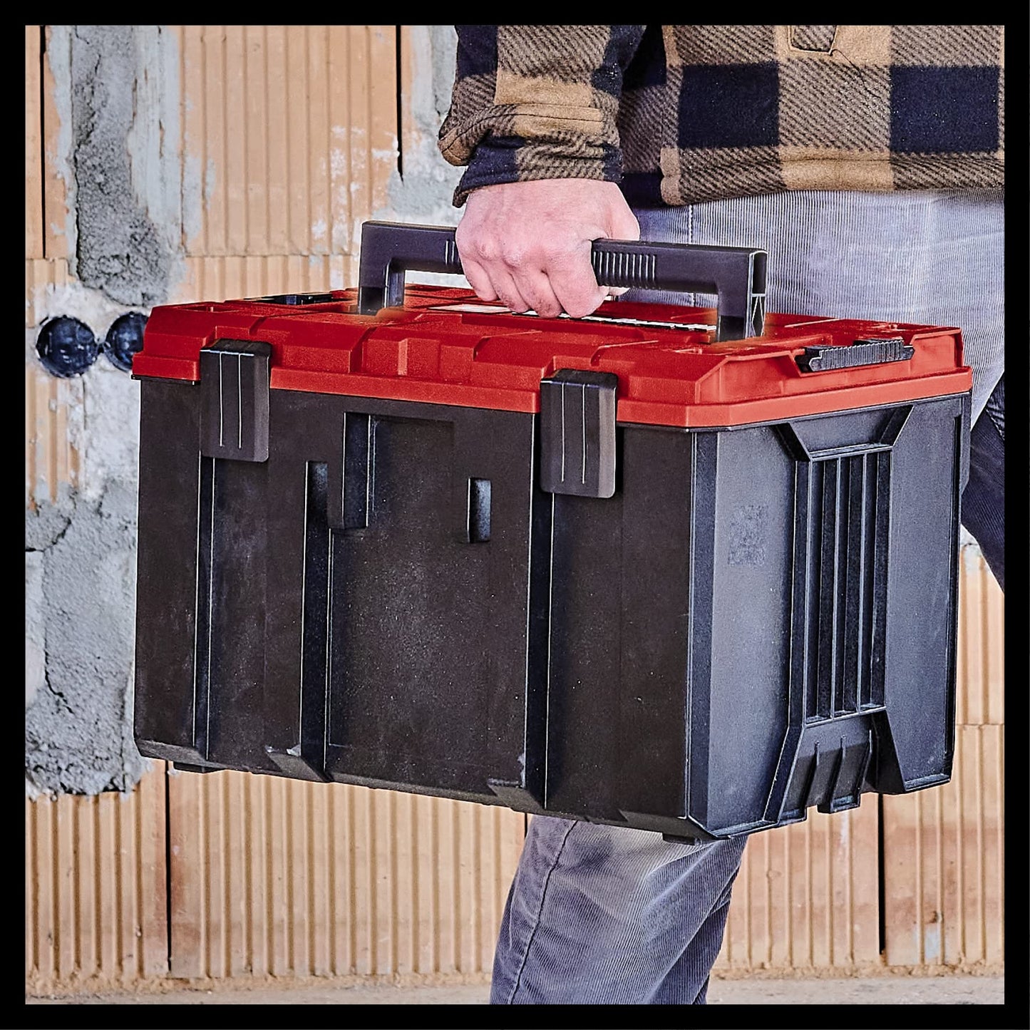 Original Einhell E-Case M Systemkoffer (max. 90 kg, universelle Aufbewahrung und Transport von Zubehör und Werkzeug, stapelbar, verknüpfbar)