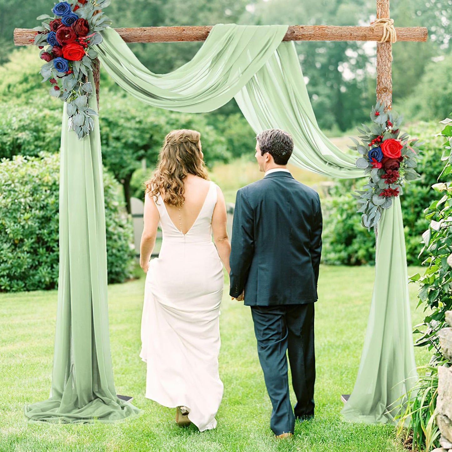 auons Hochzeit Bogen Sheer Vorhänge Hintergrund, 600x75cm Voile Vorhang Chiffon Drapierung, Tüllstoff Vorhänge Arbor Draperie für Hochzeitszeremonie Empfang Party Deckendekor, Salbei Grün, 2 Panels