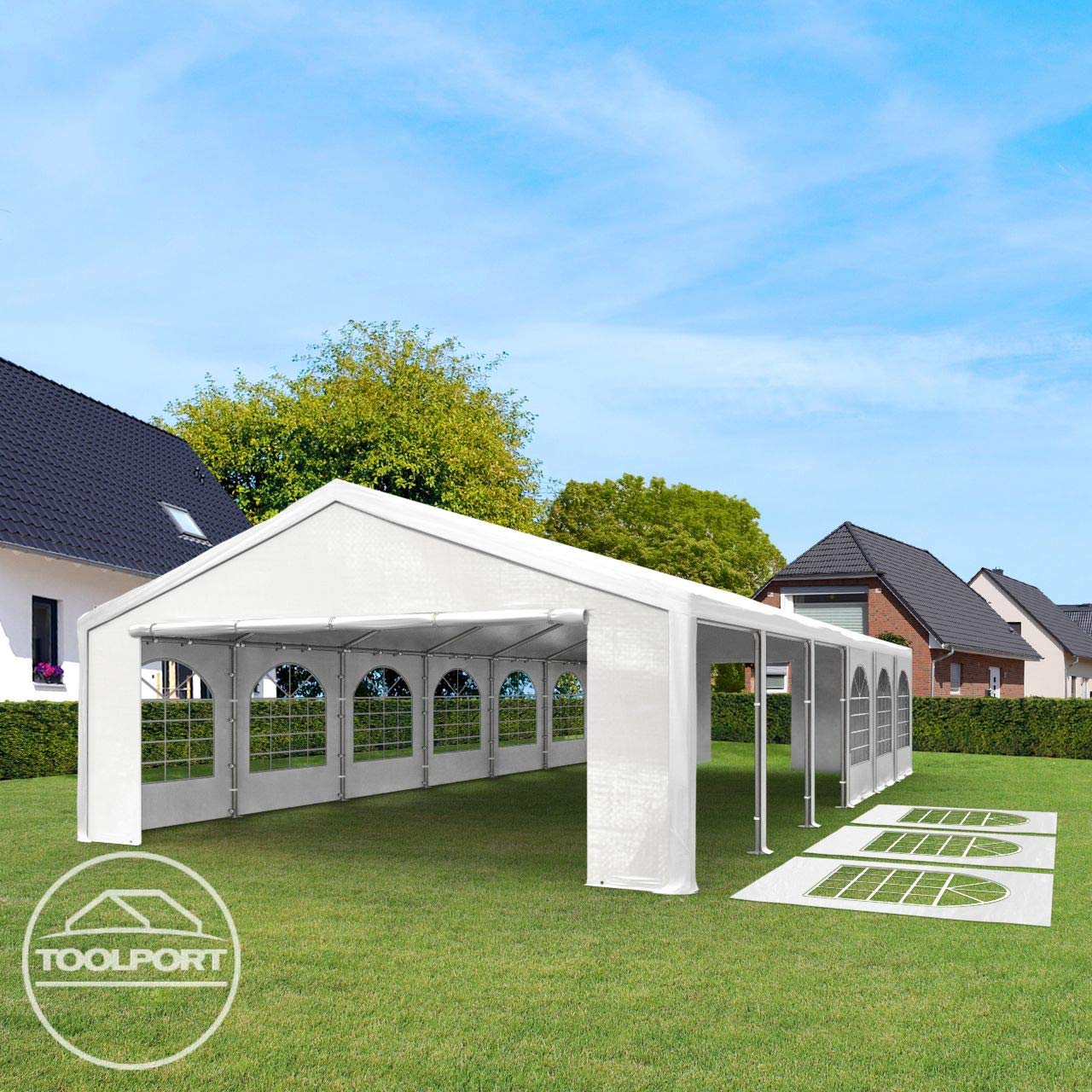 TOOLPORT Hochwertiges Partyzelt 4x8 m Pavillon Zelt PE Plane 450 N Gartenzelt Festzelt Wasserdicht weiß