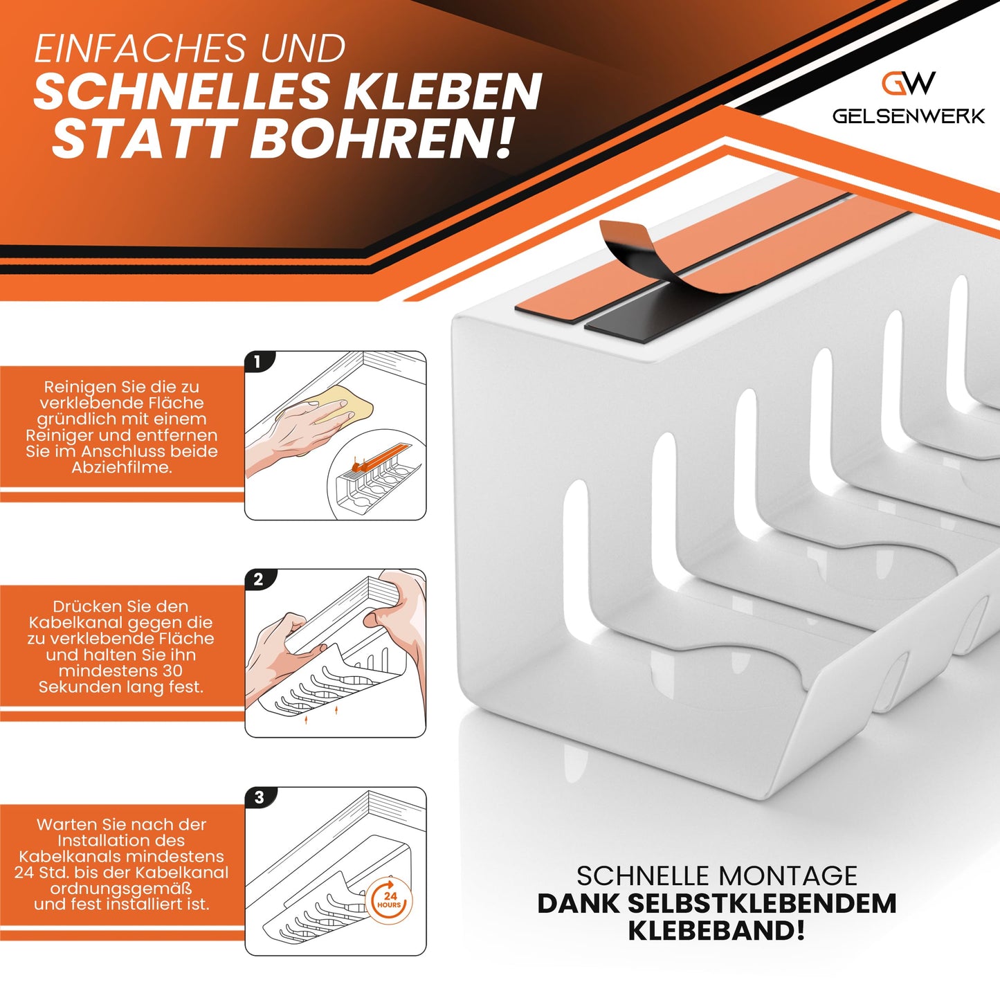 Kabelkanal Schreibtisch〖OHNE Bohren〗 fürs Kabelmanagement - Kabelwanne inkl. Kabelschlauch für saubere Kabelführung am Schreibtisch - Kabelmanagement Schreibtisch TÜV Rheinland geprüft