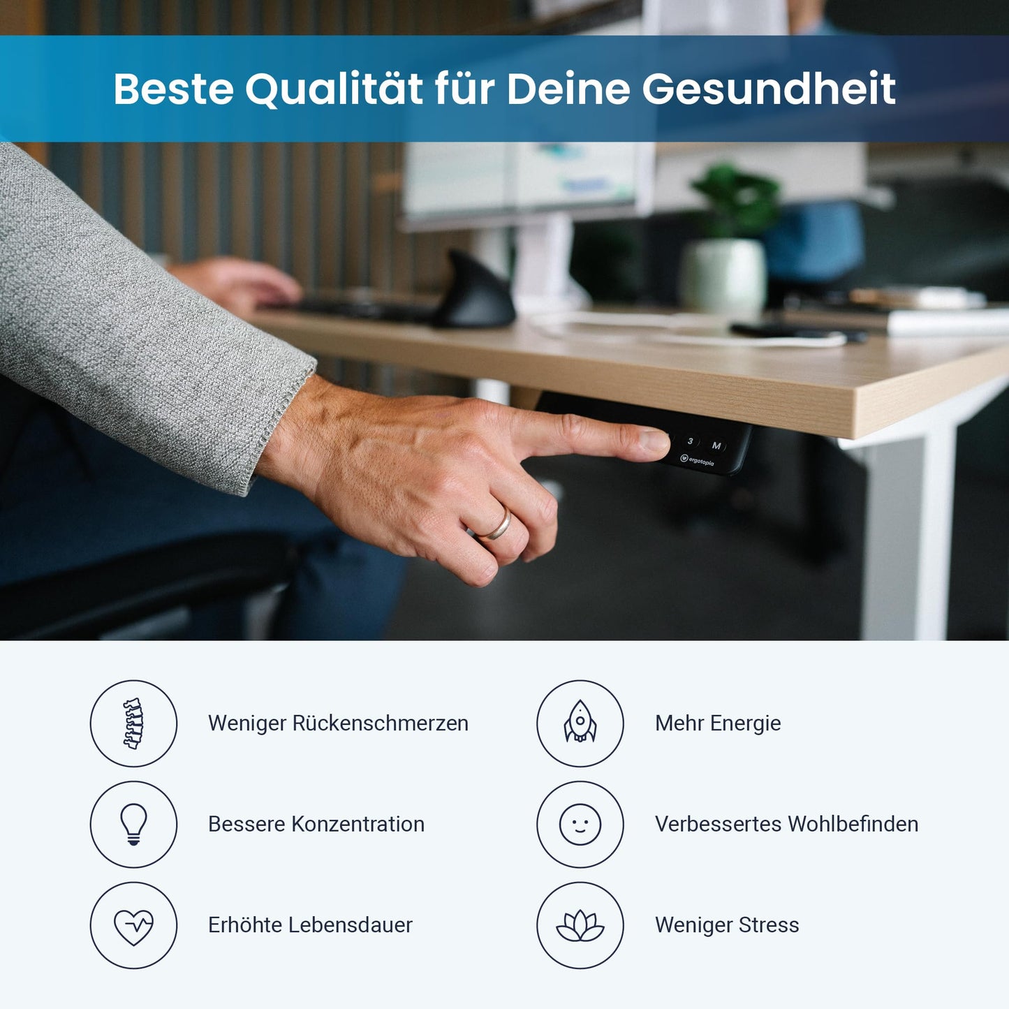 Ergotopia Desktopia Pro X Elektrisch höhenverstellbarer Schreibtisch, Ergonomischer Stehtisch für Büro oder Home Office (Ahorn, Gestell Schwarz, 180 x 80 cm)
