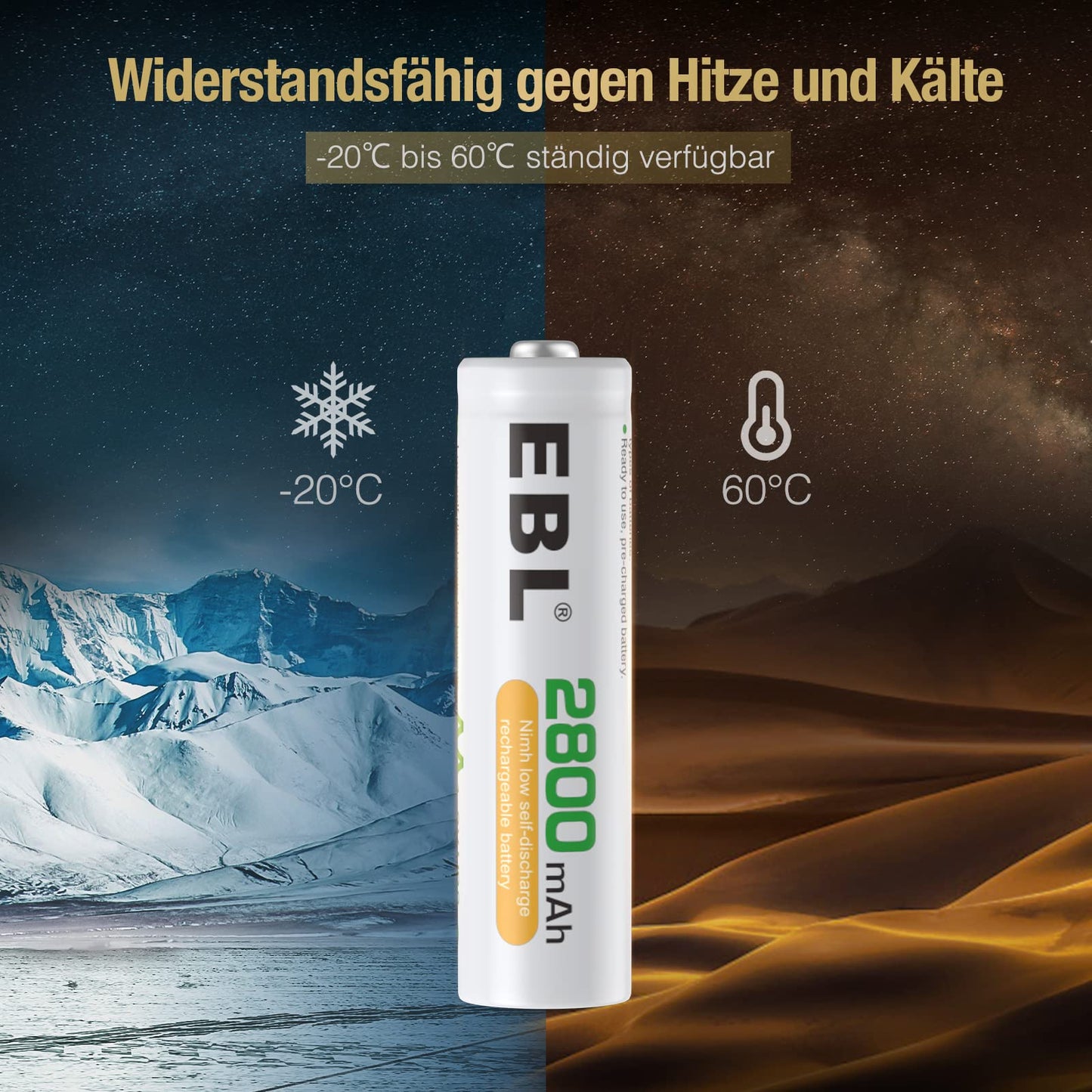 EBL Akku AA - wiederaufladbare AA Batterien 8 Stück mit hoher Kapazität 2800mAh,1,2V Mignon AA Batterien