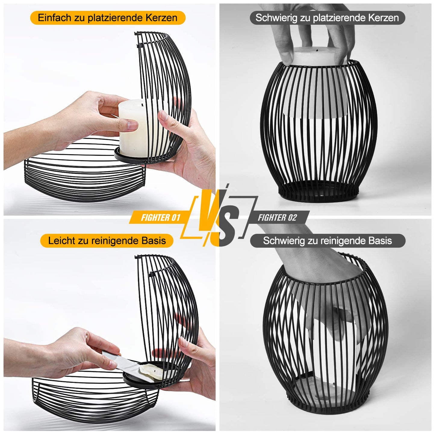 GoMaihe Oval Kerzenständer 2er Set, 9 x 15.5cm und 9 x 18cm Kerzenhalter Stabkerze Metall Deko Kerzenleuchter, Kreativ Vintage Kerzen Ständer für Weihnachts Hochzeit Essen, Schwarz.MEHRWEG