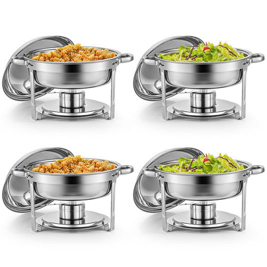 Wilprep 5L 4Set Rund Chafing Dish Edelstahl Speisenwärmer Wärmebehälter Suppenwärmer Bain Marie Speisen Warmhaltebehälter ideal für Events & Partys